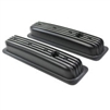 TSP SP8527BK - Chevy Small Block Center-Bolt Short Finned Aluminum Valve Covers - Black