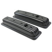 TSP SP8527BK - Chevy Small Block Center-Bolt Short Finned Aluminum Valve Covers - Black