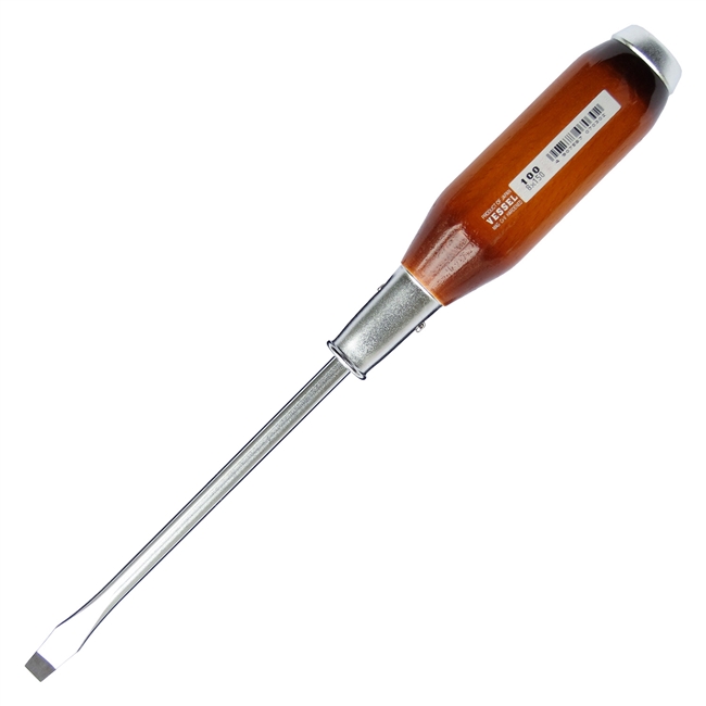 Vessel 100S8150 - Wooden-Grip Slotted Screwdriver 150mm - Magnetic