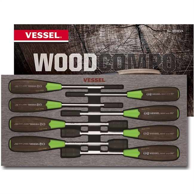 Vessel 3808EVA - Hex Nut Driver 8PC Metric Set w/Wood-Compot Non-Slip Grip - Magnetic