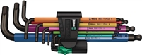 Wera 05073593001- L-key Hex-Ball Point Metric 9PC Multi-Color / Black-Laser w/Caddy Clip
