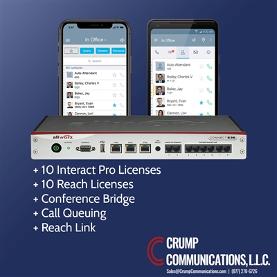 Allworx 536 server with an iPhone and an Android phone running Allworx's Reach application, by Crump Communications.