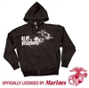 VINTAGE ZIPPER HOODIE SWEATSHIRTwith MARINES GLOBE & ANCHOR - BLACK