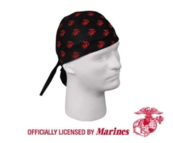 HEADWRAP USMC GLOBE & ANCHOR PATTERN - BLACK with RED