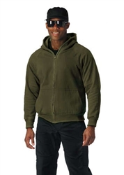 THERMAL LINED ZIPPER HOODED SWEATSHIRT - OLIVE DRAB, BLACK, NAVY BLUE, AND GREY