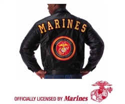 ''MARINES'' BLACK MILITARY LOGO LEATHER JACKET