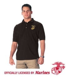 BLACK MARINES GOLF SHIRT w/ GOLD EMBROIDERY