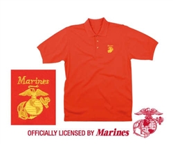 RED MARINES GOLF SHIRT w/ GOLD EMBROIDERY