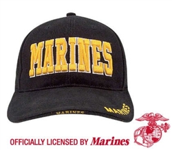 DELUXE BLACK LOW PROFILE CAP - W/GOLD MARINES