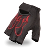 Embroidered Flame Fingerless Gloves Red/Black - FIRST CLASSICS Â®