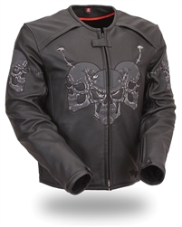 RUTHLESS BIKER reflective skull leather jacket