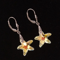 Our glamorous Swarovski earrings have the 16mm starfish in Aurora Borealis (AB) that sparkles and dangles from our sterling silver lever backs!