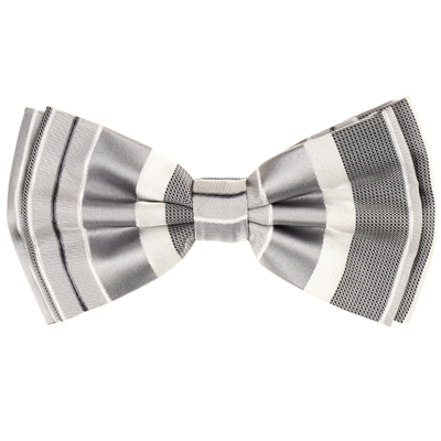 London Grey Pre-Tied Bow Tie Set with Matching Pocket Square BWTH -1336