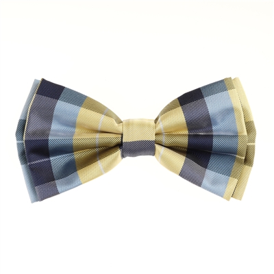 Blue, Gold and Black Pre-Tied Silk Bow Tie Set with Matching Pocket Square BWTH-1300