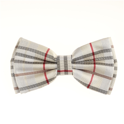 Wallstreet Beige, Red, Tan & Gray Pre-Tied Silk Bow Tie Set with Matching Pocket Square BWTH-1304