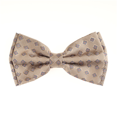 Abstract Light Brown, Red, Navy Squared Designed Silk Bow Tie Set with Matching Pocket Square BWTH-1320