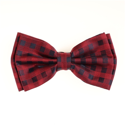 Checkmate Red Pre-Tied Silk Bow Tie Set with Matching Pocket Square BWTH-1331