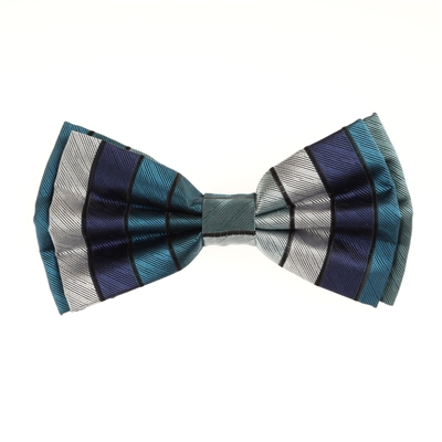 Diagonal Aqua Pre-Tied Silk Bow Tie Set with Matching Pocket Square  BWTH-1344