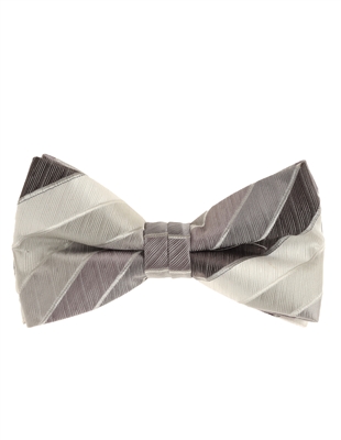 Silver, Grey & Pearl Stripes Pre-tied Bow Tie with Matching Pocket Square BWTH-1416