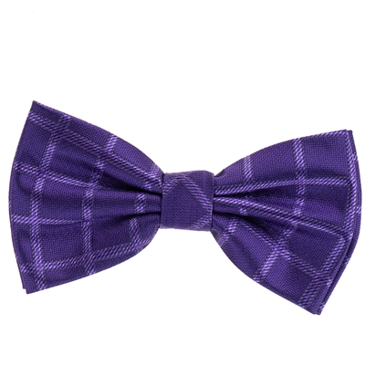 Purple Solid Checkered Pre-Tie Bow Tie with Matching Pocket Square BWTH-434