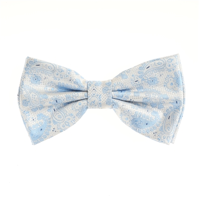 Sky Blue Paisley Pre Tied Silk Bow Tie with Matching Pocket Square BWTH-438