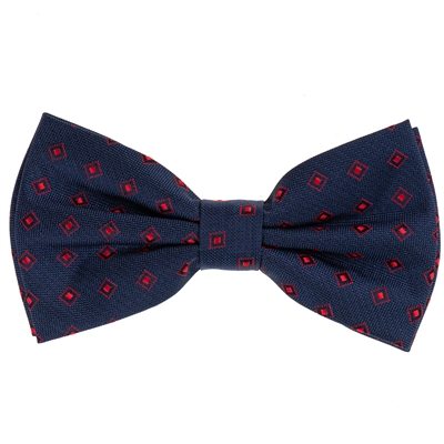 Navy & Red Diamonds Pre-Tie Bow Tie with Matching Pocket Square BWTH-444