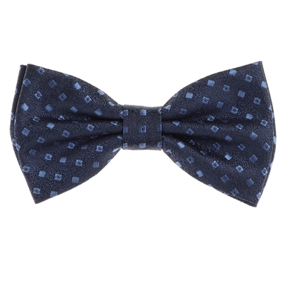 Navy With Blue Diamond Design Pre Tied Silk Bow Tie with Matching Pocket Square BWTH-446