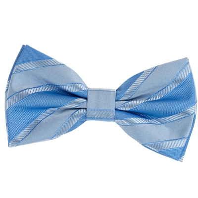 Sky Blue & Silver Regal Pre-Tied Silk Bow Tie with Matching Pocket Square BWTH-449