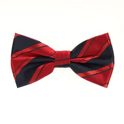 Navy & Red Regal Pre-Tied Silk Bow Tie with Matching Pocket Square BWTH-451