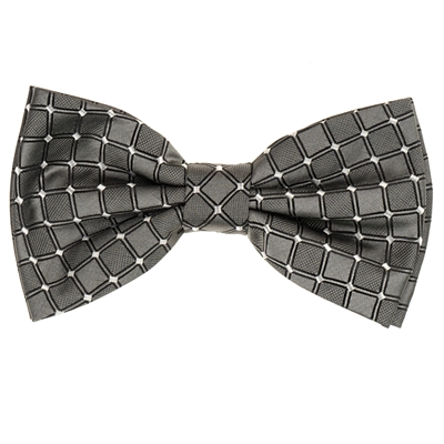 Charcoal Grey & Silver Diamond Squares Pre-Tie Bow Tie with Matching Pocket Square BWTH-455