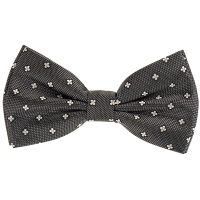 Charcoal Grey & Silver Pre-Tie Bow Tie with Matching Pocket Square BWTH-456