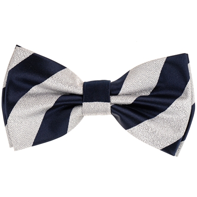 Navy & Silver Pre-Tie Bow Tie with Matching Pocket Square BWTH-461