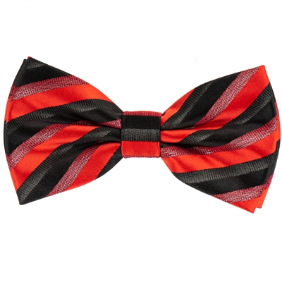 Multi Stripe Red & Black Pre-Tied Bow Tie with Matching Pocket Square BWTH-466