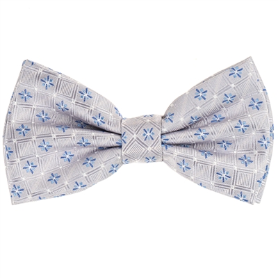 Silver & Blue Abstract Pre-Tie Bow Tie with Matching Pocket Square BWTH-469