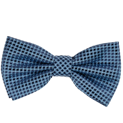 Sky Blue With Navy Squares Pre-Tie Bow Tie with Matching Pocket Square BWTH-470