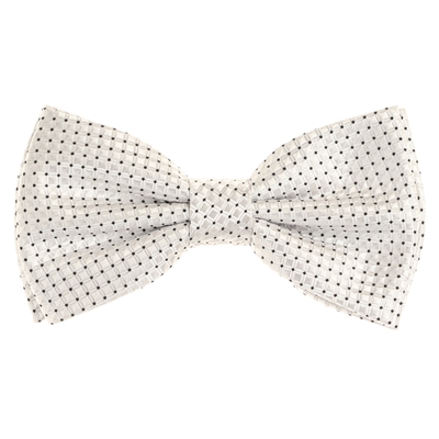 Silver with Black Dots Silk Bow Tie With Matching Pocket Square BWTH-472