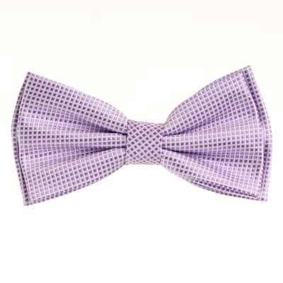 Lavender and Silver Squared Designed Pre-Tied Bow Tie with Matching Pocket Square BWTH-708