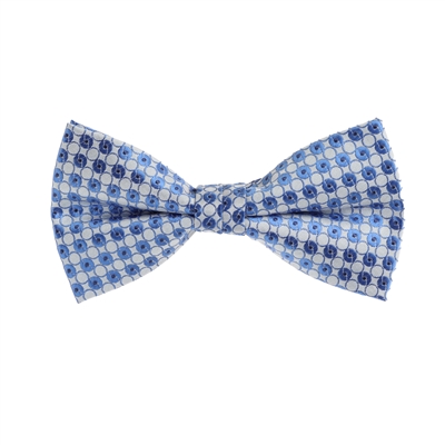 Light Blue, Navy and Silver Designed Pre-Tied Bow Tie with Matching Pocket Square BWTH-903