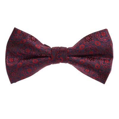 Navy and Red Designed Pre-Tied Bow Tie With Matching Pocket Square BWTH-906