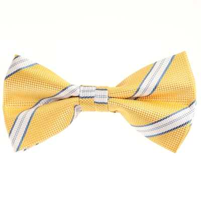 Yellow With Blue, Silver and White Striped Pre-Tied Bow Tie with Matching Pocket Square BWTH-910