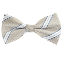 Silver With Blue, Silver and White Striped Pre-Tied Bow Tie with Matching Pocket Square BWTH-911