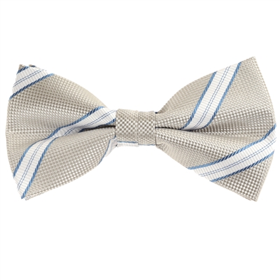 Silver With Blue, Silver and White Striped Pre-Tied Bow Tie with Matching Pocket Square BWTH-911