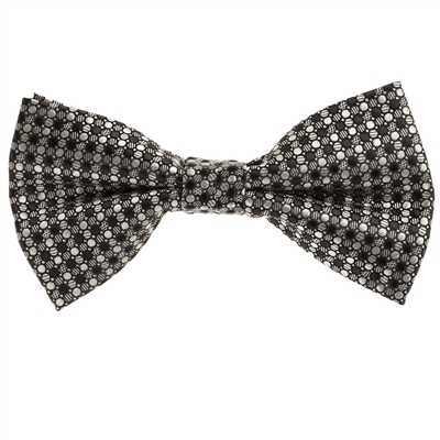 Silver, Black & Grey Designed Pre-Tied Bow Tie with Matching Pocket Square BWTH-916