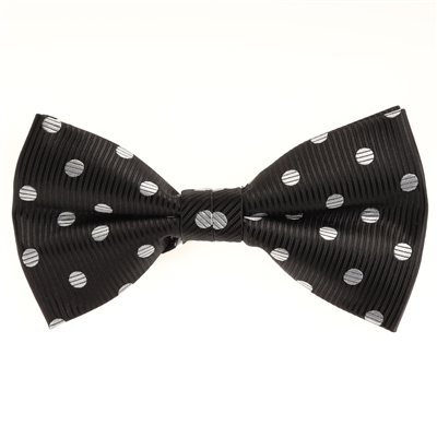 Black with Grey Polka Dot Designed Pre-Tied Bow Tie with Matching Pocket Square  BWTH-933