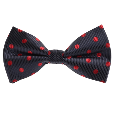 Navy with Red Polka Dot Designed Pre-Tied Bow Tie with Matching Pocket Square  BWTH-934