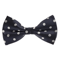 Navy with Grey Polka Dot Designed Pre-Tied Bow Tie with Matching Pocket Square  BWTH-935
