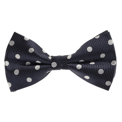 Navy with Grey Polka Dot Designed Pre-Tied Bow Tie with Matching Pocket Square  BWTH-935