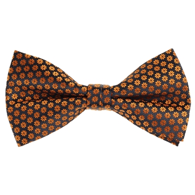 Navy with Gold Flower Designed Pre - Tied Bow Tie with Matching Pocket Square BWTH-943