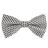 Silver with Black Flower Designed Pre - Tied Bow Tie with Matching Pocket Square BWTH-944