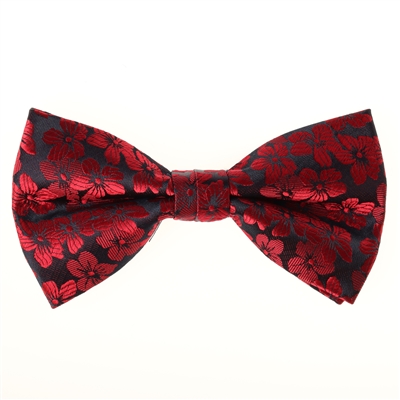 Navy & Red Floral Designed Pre Tied with Matching Pocket Square BWTH-954